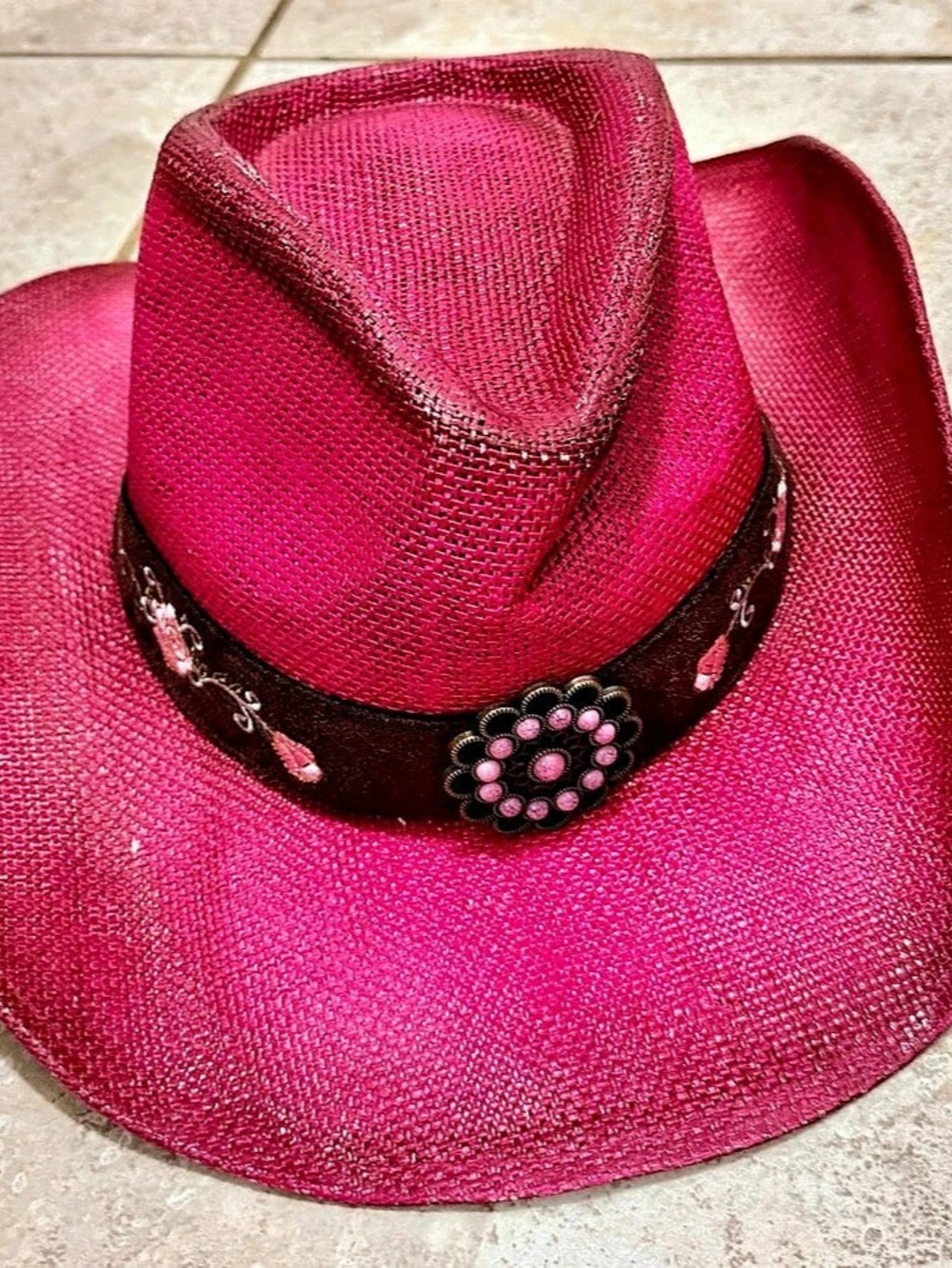 Wide Brim Hat in Pink & Brown
